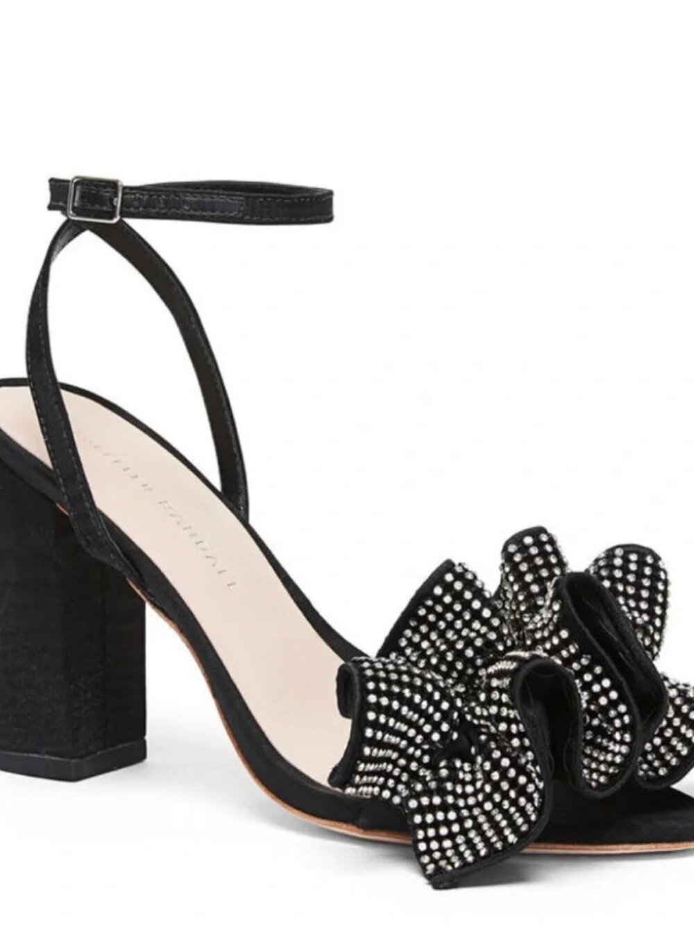 NWOB Womens Loeffler Randall Black Crystal Embellished Savannah Ruffled Heel 7.5